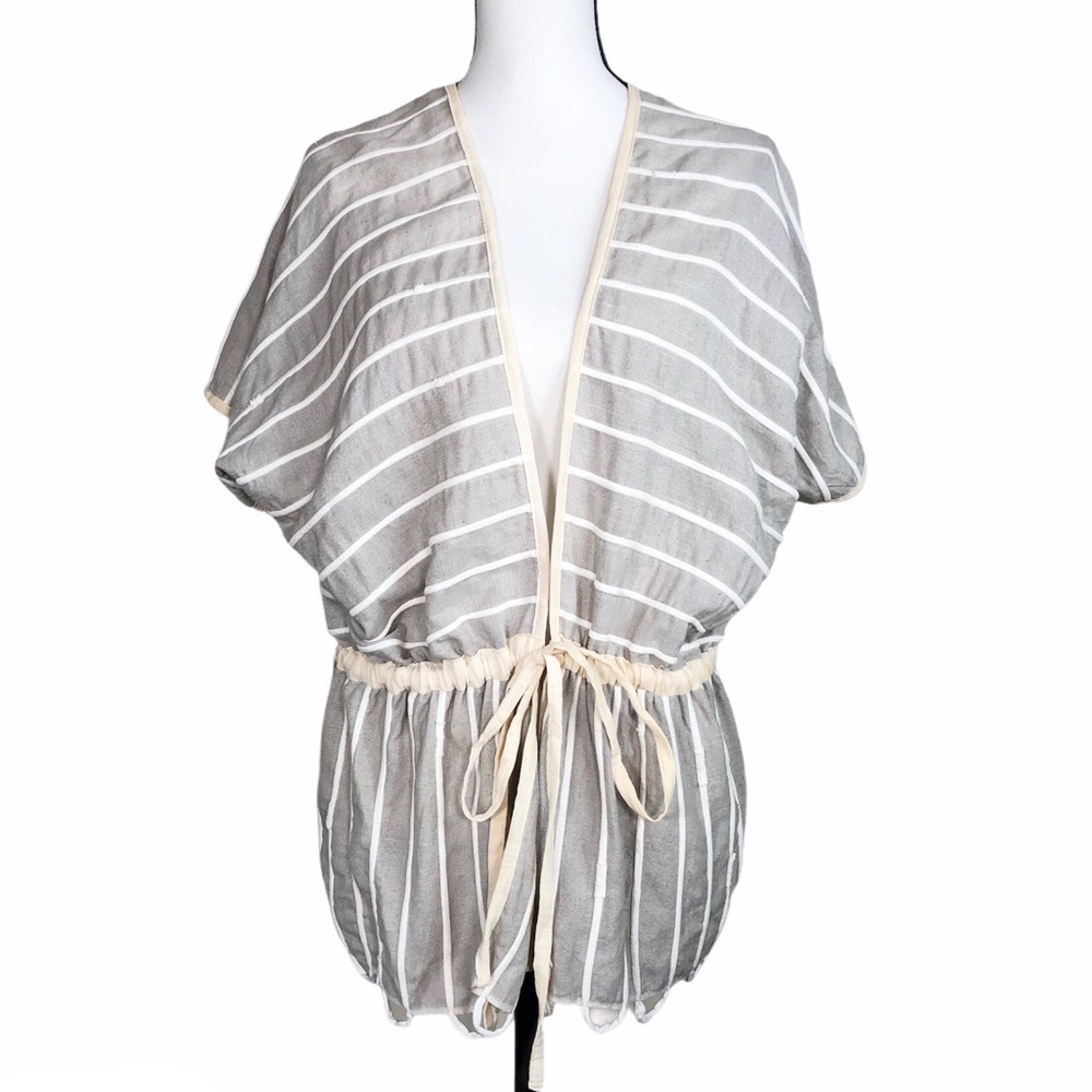 Tonle Gray and Cream Wrap Tunic Top
